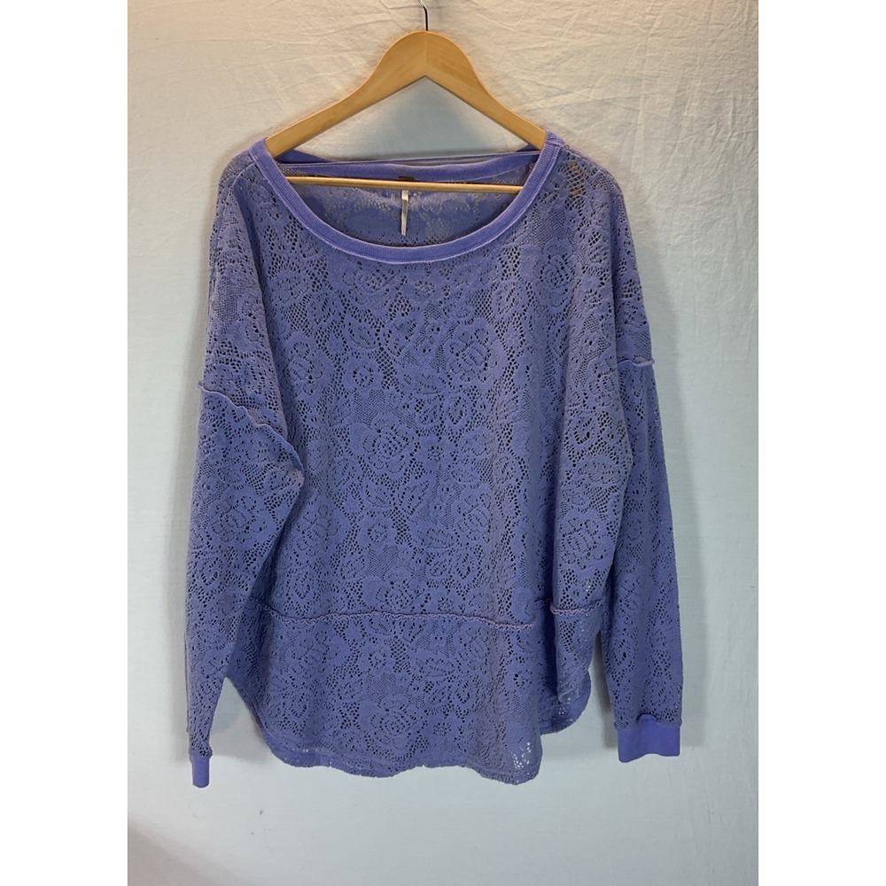 Free People Glacier Not Cold Sheer Lace top LG open knit‎ long sleeve oversized - Picture 4 of 12